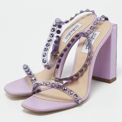 Sebastian Lilac Leather and PVC Crystals Embellished Ankle Strap Sandals Size 39
