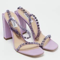 Sebastian Lilac Leather and PVC Crystals Embellished Ankle Strap Sandals Size 39