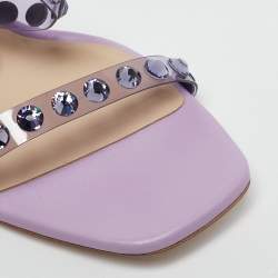 Sebastian Lilac Leather and PVC Crystals Embellished Ankle Strap Sandals Size 39