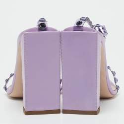Sebastian Lilac Leather and PVC Crystals Embellished Ankle Strap Sandals Size 39