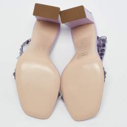 Sebastian Lilac Leather and PVC Crystals Embellished Ankle Strap Sandals Size 39