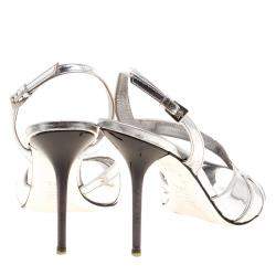 Sebastian Metallic Silver Leather Slingback Sandals Size 36.5