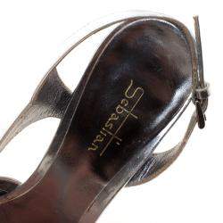 Sebastian Metallic Silver Leather Slingback Sandals Size 36.5