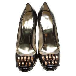 Sebastian Black Patent Leather Crystal Embellished Pumps Size 38.5