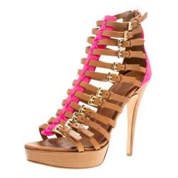 Sebastian Brown Leather Platform Cage Sandals Size 40