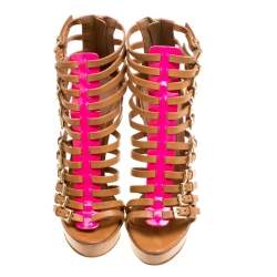 Sebastian Brown Leather Platform Cage Sandals Size 40
