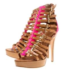 Sebastian Brown Leather Platform Cage Sandals Size 40