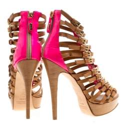 Sebastian Brown Leather Platform Cage Sandals Size 40