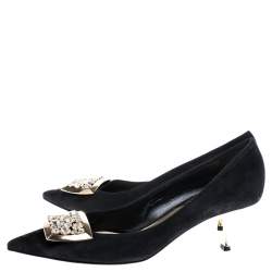 Sebastian Black Suede Crystal Embellished Pumps Size 38