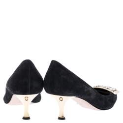 Sebastian Black Suede Crystal Embellished Pumps Size 38