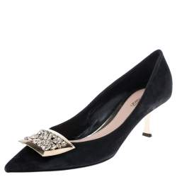 Sebastian Black Suede Crystal Embellished Pumps Size 38