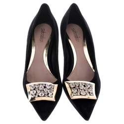 Sebastian Black Suede Crystal Embellished Pumps Size 38