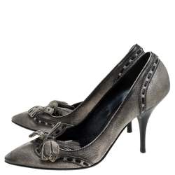 Sebastian Grey Leather Tassel Detail Pointed Toe Pumps Size 40