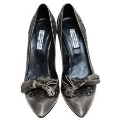 Sebastian Grey Leather Tassel Detail Pointed Toe Pumps Size 40