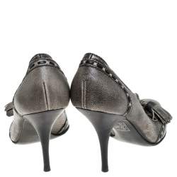 Sebastian Grey Leather Tassel Detail Pointed Toe Pumps Size 40