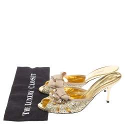 Sebastian Gold Glitter Bow Peep Toe Sandals Size 40