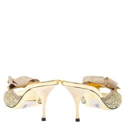 Sebastian Gold Glitter Bow Peep Toe Sandals Size 40