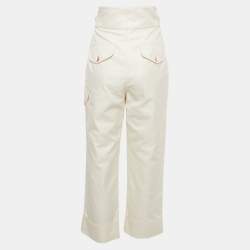 Pre Owned See by Chloe White Powder Gabardine Belt Detail Wide-Leg Pants S