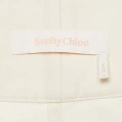 Pre Owned See by Chloe White Powder Gabardine Belt Detail Wide-Leg Pants S