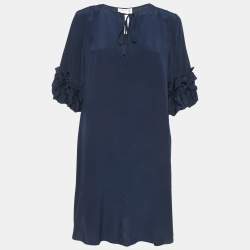 See by Chloe Navy Blue Silk Ruffled Mini Dress M