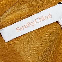 Pre Owned توب سي باي كلوي مكشكش تفاصيل ربطة رقبة شيفون حرير أصفر مسطردة مقاس متوسط