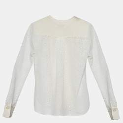 Pre Owned See by Chloe White Lace & Silk Paneled Ruffle Detail Blouse S 
