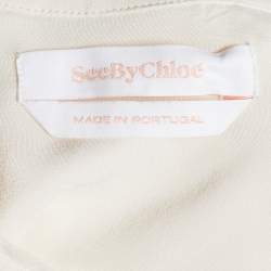 Pre Owned See by Chloe White Lace & Silk Paneled Ruffle Detail Blouse S 