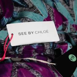 Pre Owned See by Chloe Blue Multicolor Zig-Zag Printed Silk Mini Dress M