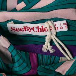 Pre Owned See by Chloe Green Striped Printed Silk Shirt M