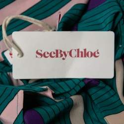Pre Owned See by Chloe Green Striped Printed Silk Shirt M