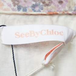 Pre Owned See by Chloe Beige Paisley Printed Plisse Neck Tie Detail Top L