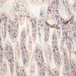 Pre Owned See by Chloe Beige Paisley Printed Plisse Neck Tie Detail Top L