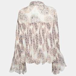 Pre Owned See by Chloe Beige Paisley Printed Plisse Neck Tie Detail Top L