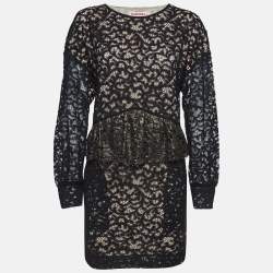 See by Chloe Black Patterned Lace Ruffled Short Dress L