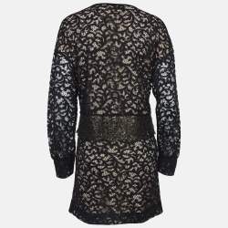 See by Chloe Black Patterned Lace Ruffled Short Dress L