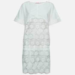 See by Chloé White Floral Embroidered Cotton and Nylon Sheer Short Dress M
