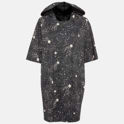 Pre Owned See by Chloe Black Stars Print Lurex Knit Hooded Short Dress M