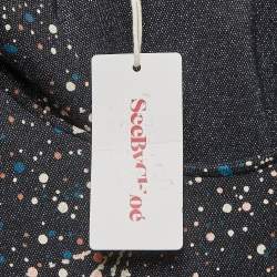 Pre Owned See by Chloe Black Stars Print Lurex Knit Hooded Short Dress M