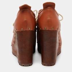See by Chloe Brown Leather Wedge Loafer Pumps Size 39