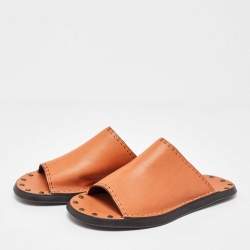See by Chloe Orange Leather Flat Slides Size 35