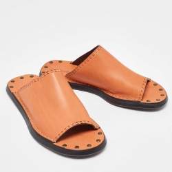 See by Chloe Orange Leather Flat Slides Size 35