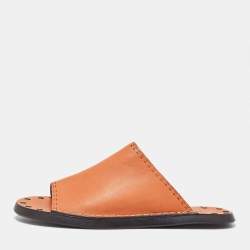 See by Chloe Orange Leather Flat Slides Size 35