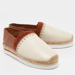 See by Chloe Cream/Brown Leather Glyn Espadrille Flats Size 38
