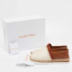 See by Chloe Cream/Brown Leather Glyn Espadrille Flats Size 38