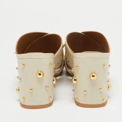See by Chloe Grey Leather Studded Accents Block Heel Slides Size 38