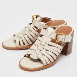 Pre Owned See by Chloe Cream Leather Slide Sandals Size 37.5