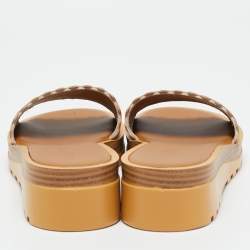 See by Chloe Off White/Tan Leather Platform Slide Sandals Size 42