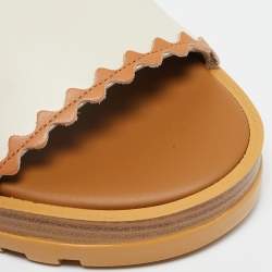 See by Chloe Off White/Tan Leather Platform Slide Sandals Size 42