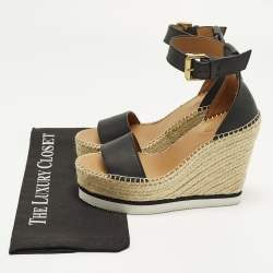 Pre Owned صندل سي باي كلوي إسيدريل جلد أسود بكعب روكي سير كاحل مقاس 39