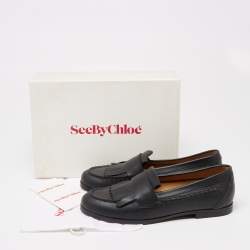 Pre Owned حذاء لوفرز سي باي كلوي جلد أسود بشراشيب سليب أون مقاس 40